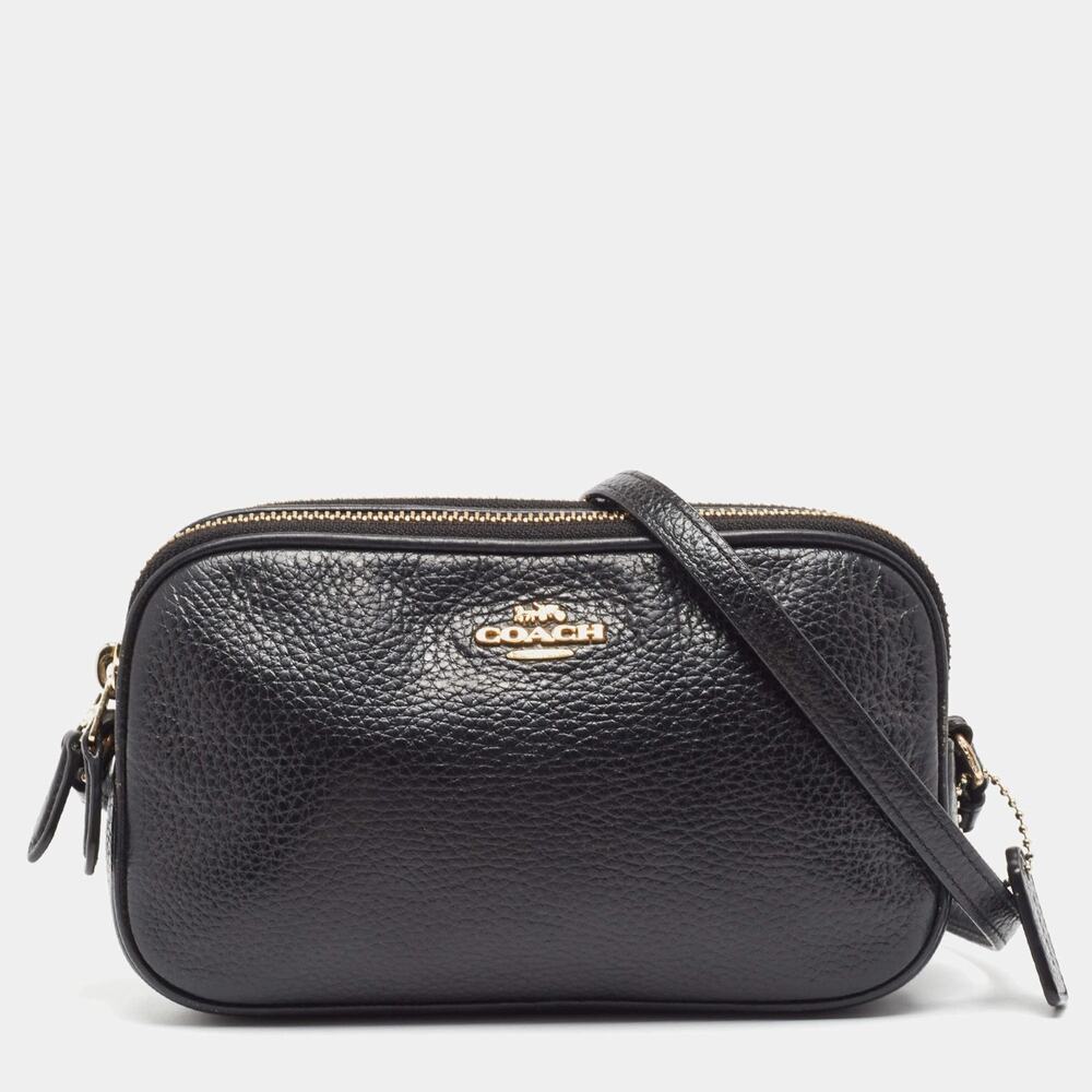 Coach Black Pebbled Crossbody Bag Adjustable Strap Gold Hardware Double Zip